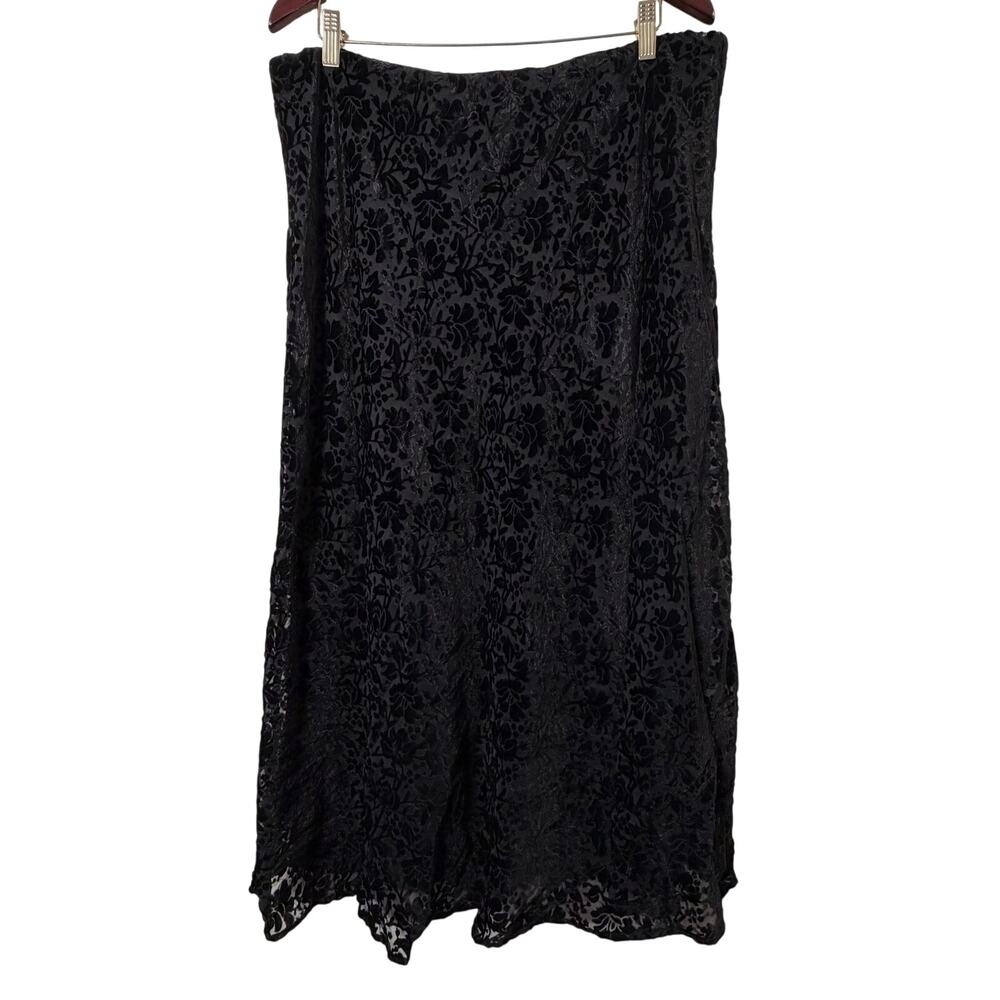 Sz 16 JM Collection Velvet Burnout Maxi Skirt Black Floral Lined Whimsigoth Boho